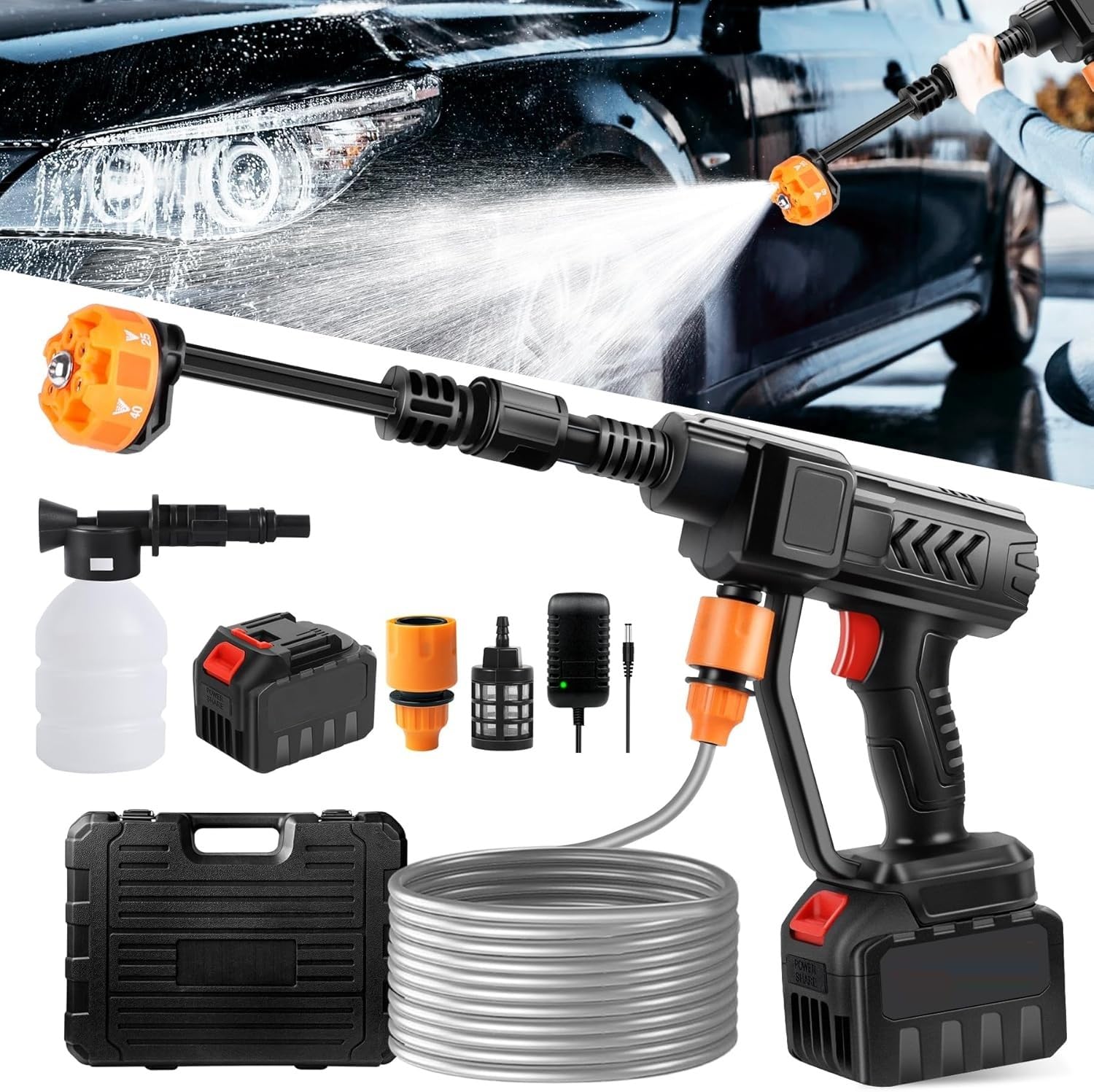 Amazon | 高圧洗浄機 コードレス 高性能6in1ノズル噴射距離10M充電式